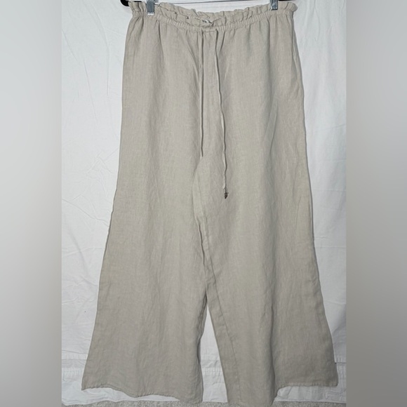 Zara Cream Wide-Leg Linen Drawstring Pants - Picture 14 of 14